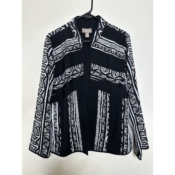 Chicos Size 2 US 12 Open Jacket Lightweight Pleated Geometric Tribal Blazer - Picture 1 of 7